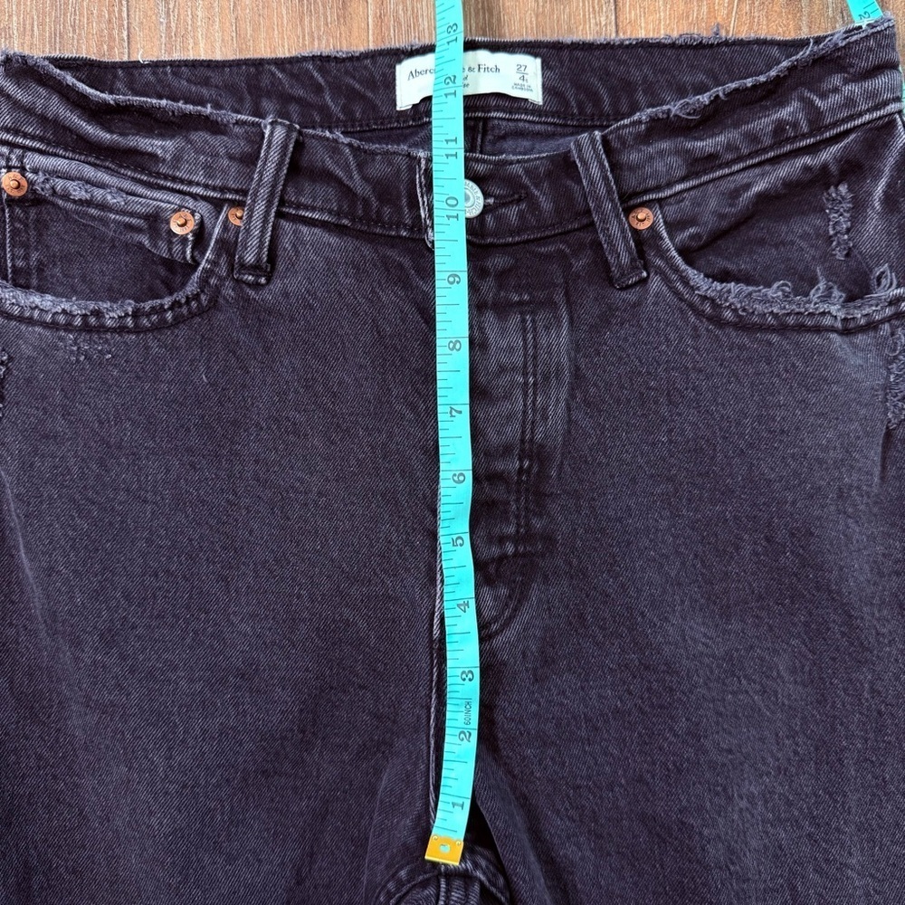 Abercrombie & Fitch The Dad High Rise Straight Leg Jeans Black Torn Ripped Knee - Picture 5 of 12